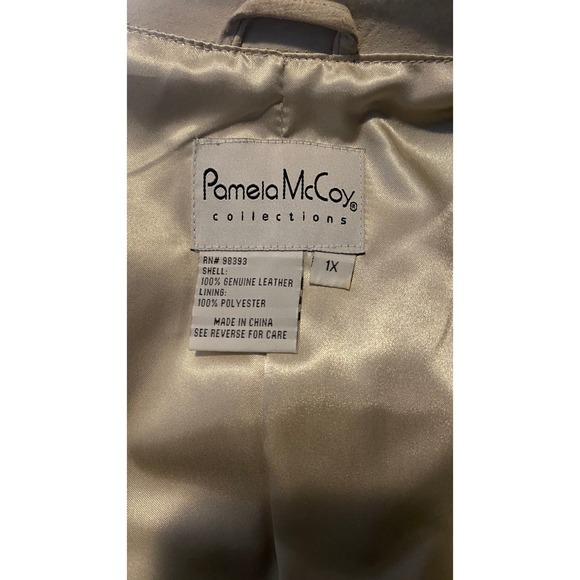 Pamela McCoy Collections Womens 1X Beige Genuine Leather Jacket Open Front - Picture 6 of 6